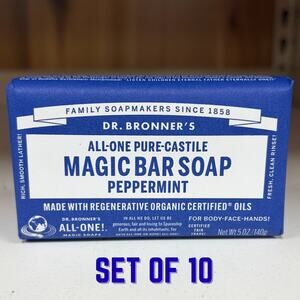 Set 10 Dr Bronner's Peppermint Pure Castile Bar Soap Coconut Hemp Jojoba Oil 5oz